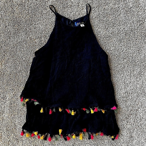 Blue Rain Tops - Women’s boho layered halter tank top with tassels size small